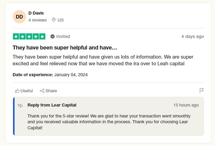 trustpilot review - lear capital