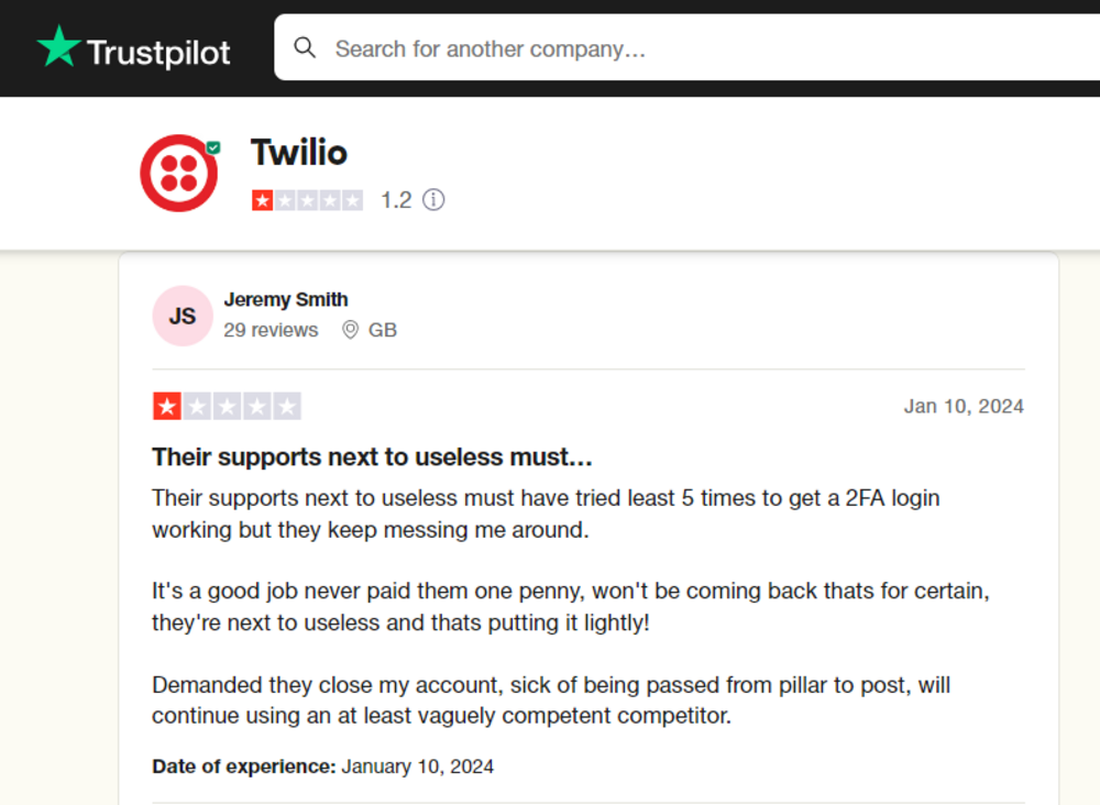 twilio trustpilot review