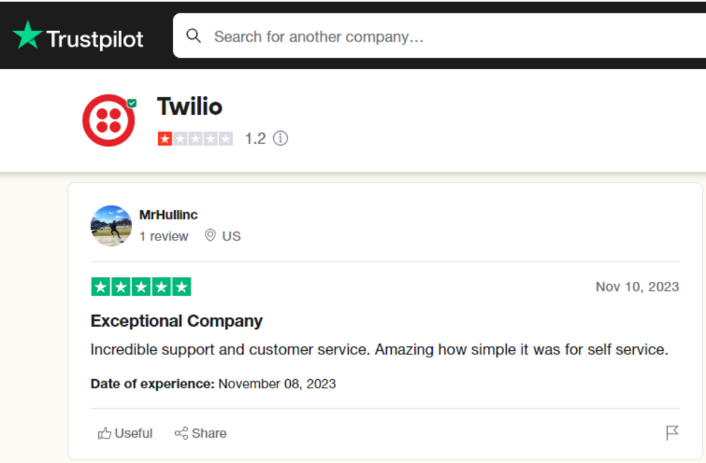 twilio trustpilot review positiv