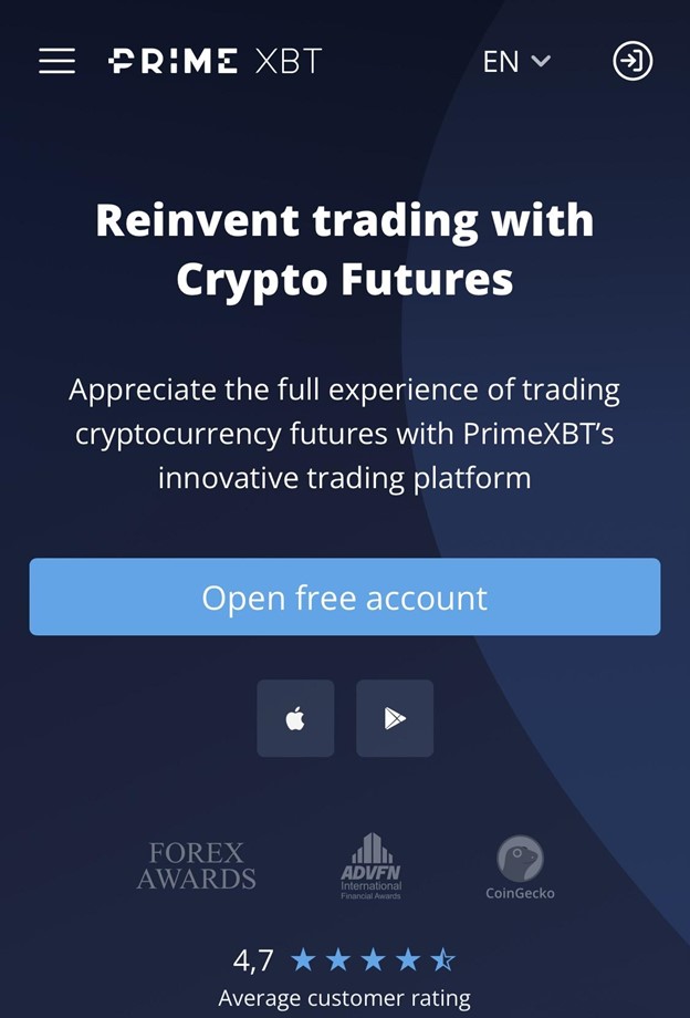 PrimeXBT homepage PrimeXBT homepage