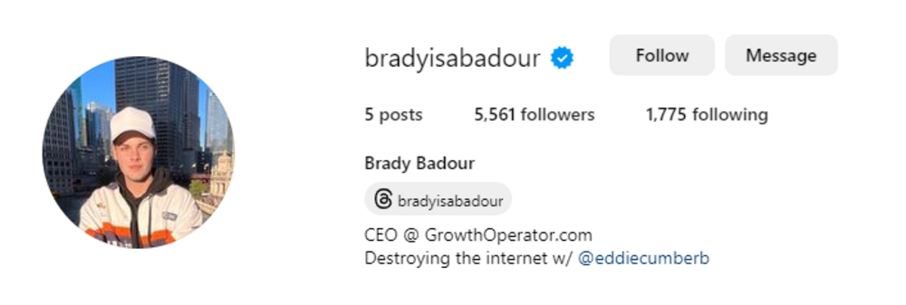 brady badour IG profile