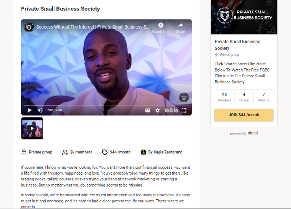 private small business society skool community