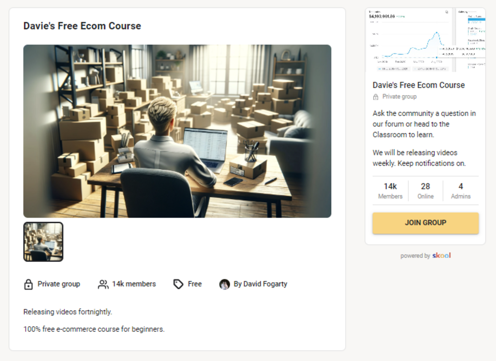 davies free ecom skool community