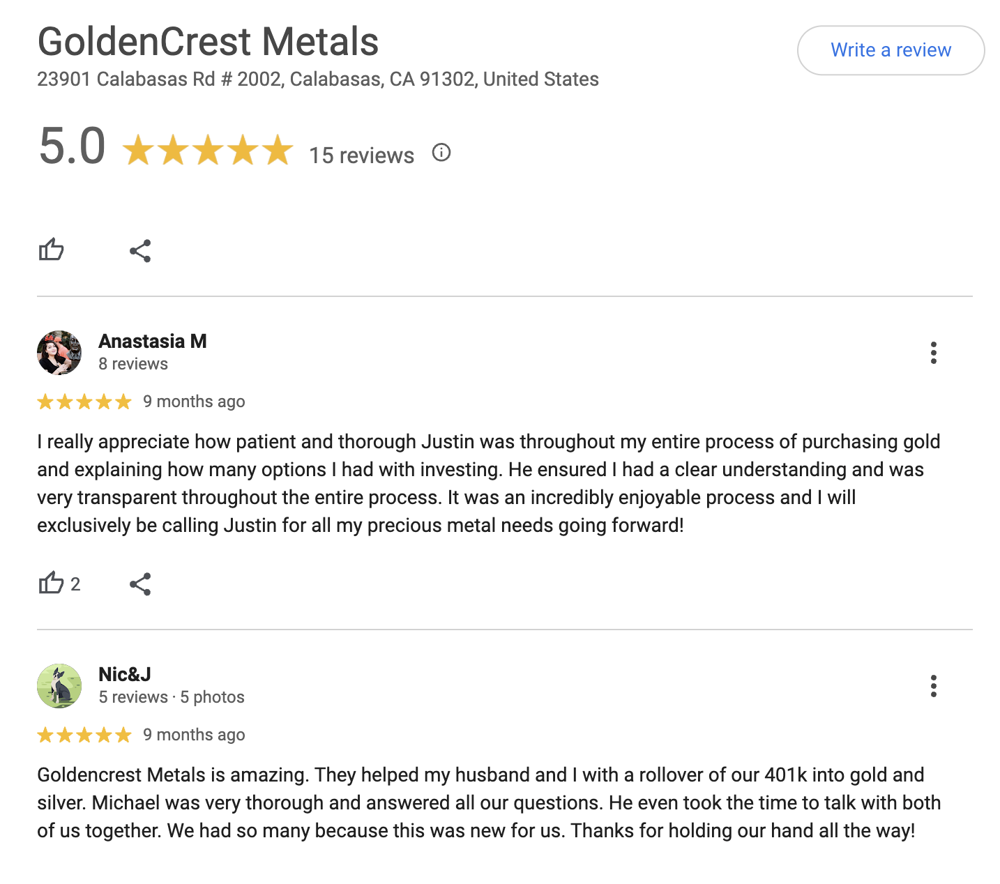 Google review profile